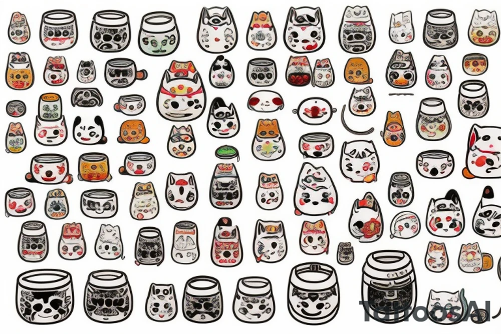 A long sleeve izumi maneki neko, a barrel of sake and tradicional Japanese folklore in a kawai way tattoo idea