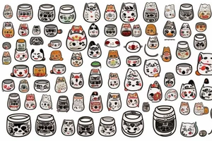 A long sleeve izumi maneki neko, a barrel of sake and tradicional Japanese folklore in a kawai way tattoo idea