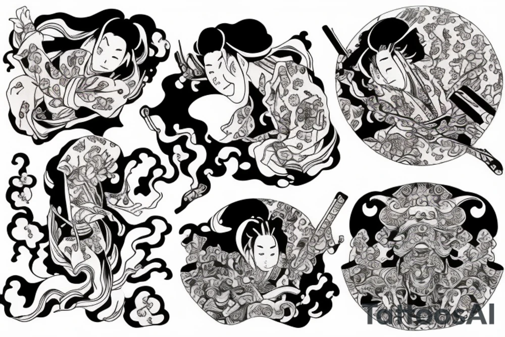 Long sleeve izumi colorful Japanese folklore tradicional tattoo idea