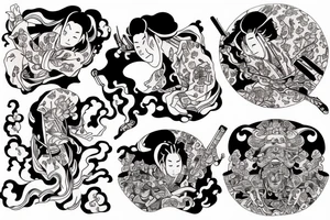 Long sleeve izumi colorful Japanese folklore tradicional tattoo idea