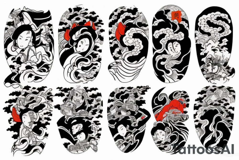 Long sleeve izumi colorful Japanese folklore tradicional tattoo idea