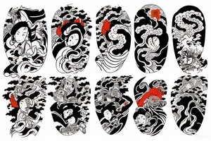 Long sleeve izumi colorful Japanese folklore tradicional tattoo idea