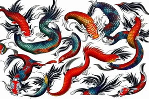 Long sleeve izumi colorful Japanese folklore bright koi fish dragon samurai tattoo idea