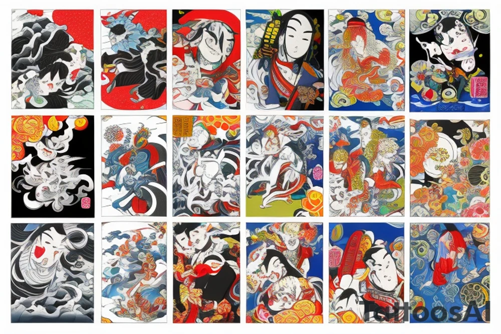 Colorful bright yokai long sleeve izumi tattoo idea