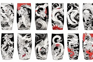 Caricature Colorful bright kitsune long arm sleeve izumi tattoo idea