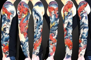 Caricature Colorful bright fox  long arm sleeve izumi tattoo idea