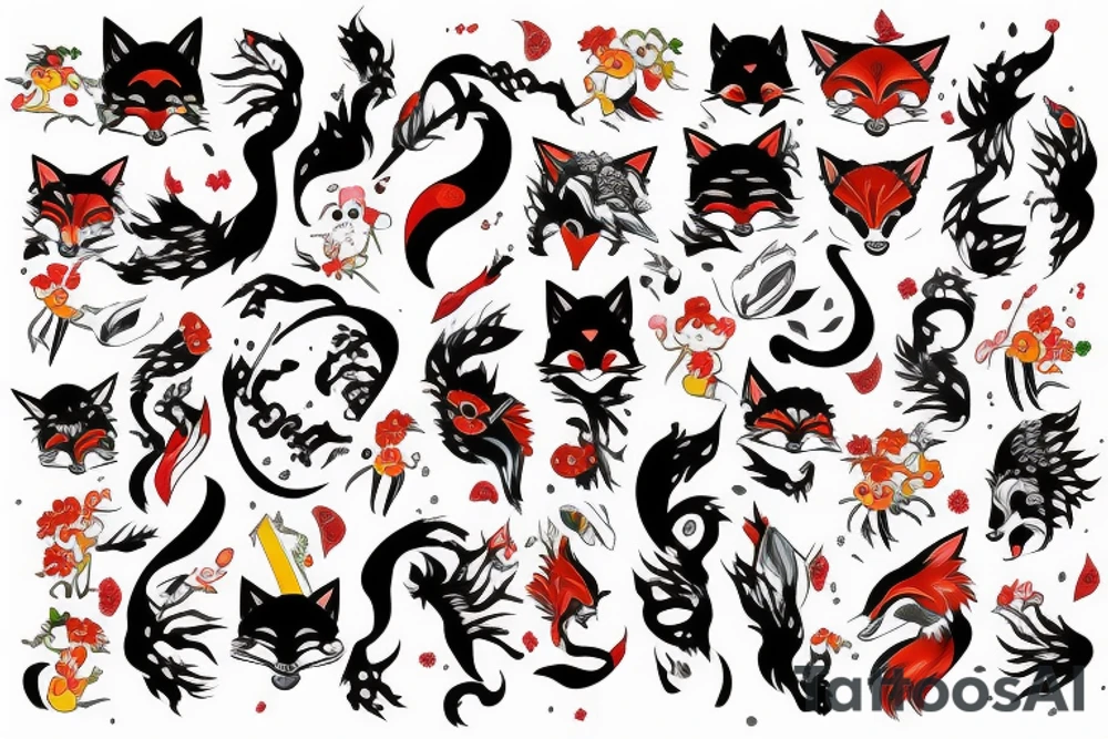 Caricature Colorful bright fox  long arm sleeve izumi tattoo idea