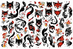 Caricature Colorful bright fox  long arm sleeve izumi tattoo idea