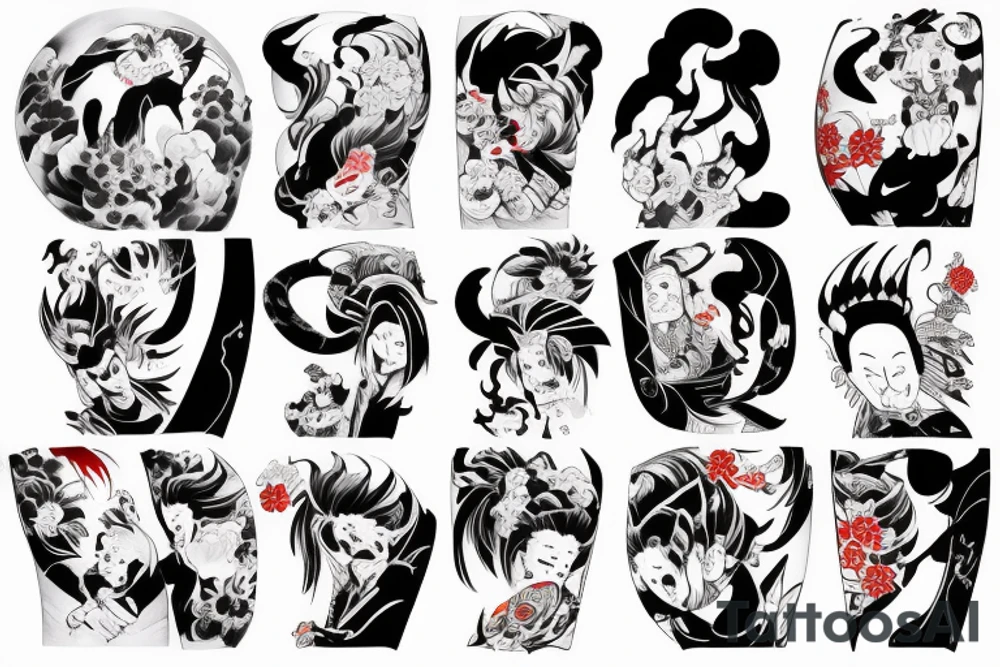 Caricature Colorful bright goat long arm sleeve izumi tattoo idea