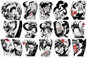 Caricature Colorful bright goat long arm sleeve izumi tattoo idea