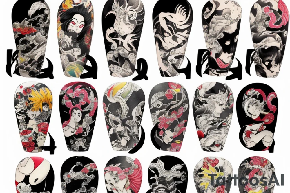 Caricature Colorful bright goat long arm sleeve izumi tattoo idea