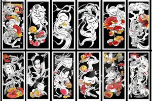 Caricature Colorful bright long arm sleeve izumi yakusa tattoo idea