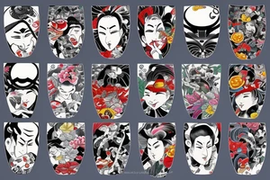 Caricature Colorful bright long arm sleeve izumi yakusa tattoo idea