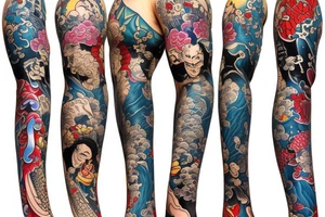 Caricature Colorful bright long arm sleeve izumi tattoo idea
