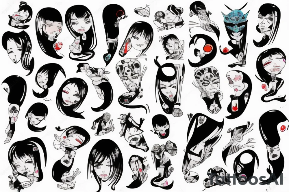 Caricature Colorful bright long arm sleeve izumi tattoo idea