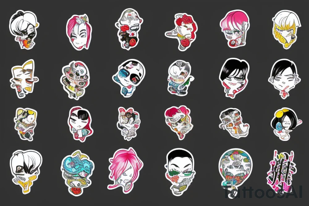 Caricature Colorful bright long arm sleeve izumi tattoo idea