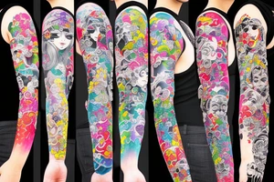 None human Colorful bright long arm sleeve izumi tattoo idea