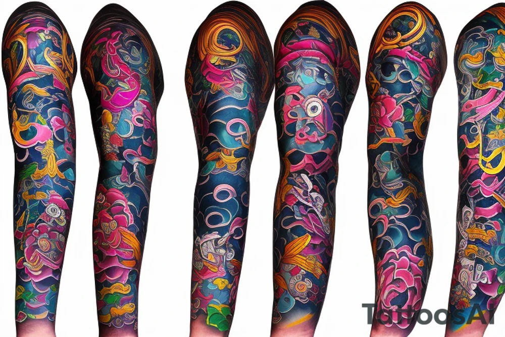 None human Colorful bright long arm sleeve izumi tattoo idea
