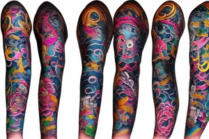 None human Colorful bright long arm sleeve izumi tattoo idea