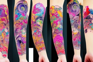 Ayakashi Colorful bright arm sleeve izumi tattoo idea