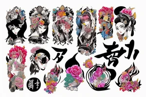 Temple  Ayakashi Colorful bright arm sleeve izumi tattoo idea