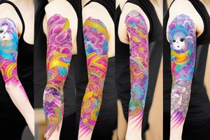 Temple  Ayakashi Colorful bright arm sleeve izumi tattoo idea