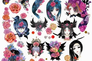 Temple  Ayakashi Colorful bright arm sleeve izumi tattoo idea