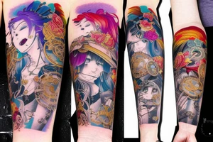 steampunk Ayakashi Colorful bright arm sleeve izumi tattoo idea