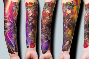 steampunk Ayakashi Colorful bright arm sleeve izumi tattoo idea