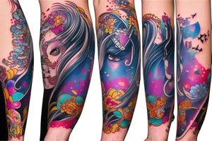 Futurepunk Ayakashi Colorful bright arm sleeve izumi tattoo idea