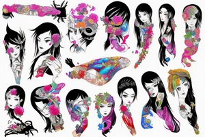 Futurepunk Ayakashi Colorful bright arm sleeve izumi tattoo idea