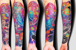 Biopunk Ayakashi Colorful bright arm sleeve izumi tattoo idea