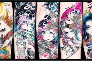 Biopunk Ayakashi Colorful bright arm sleeve izumi tattoo idea