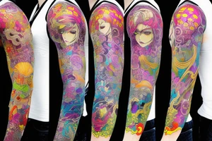 Biopunk mythical Colorful bright arm sleeve izumi tattoo idea