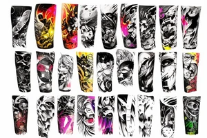 Biopunk mythical Colorful bright arm sleeve izumi tattoo idea