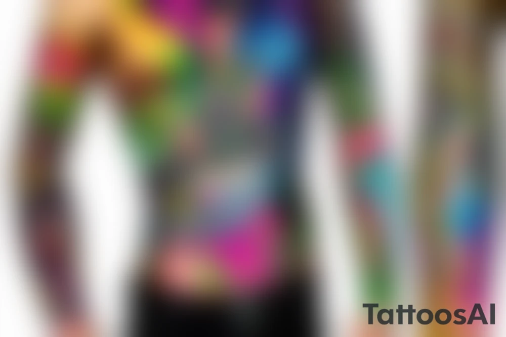 Cyberpunk mythical Colorful bright arm sleeve izumi tattoo idea