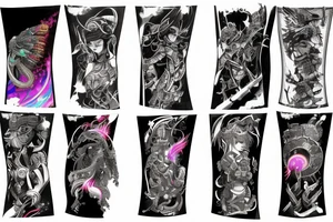 Cyberpunk mythical Colorful bright arm sleeve izumi tattoo idea