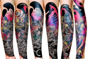 Cyberpunk animal Colorful bright arm sleeve izumi tattoo idea