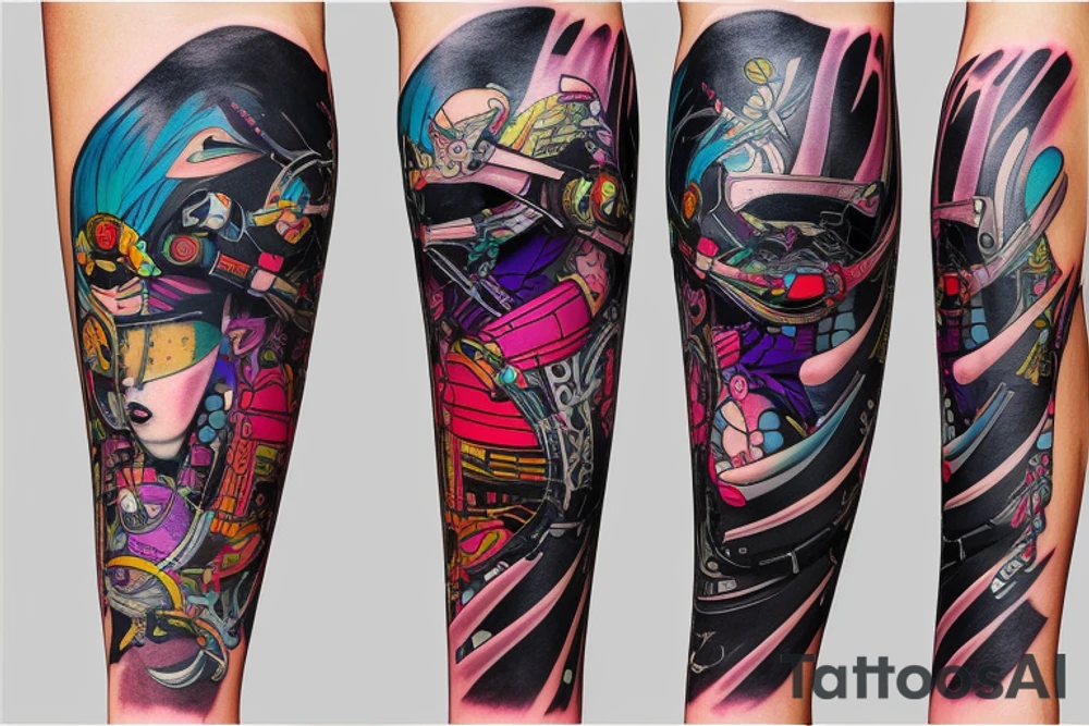 Cyberpunk animal Colorful bright arm sleeve izumi tattoo idea