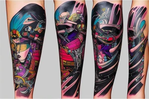 Cyberpunk animal Colorful bright arm sleeve izumi tattoo idea