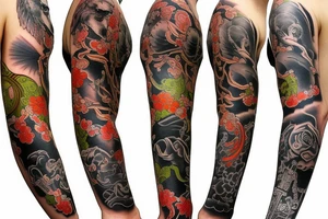 Dieselpunk animal Colorful bright arm sleeve izumi tattoo idea