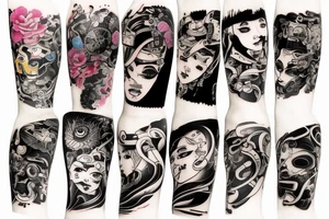 Edo period  Diesel punk Colorful bright arm sleeve izumi surreal tattoo idea