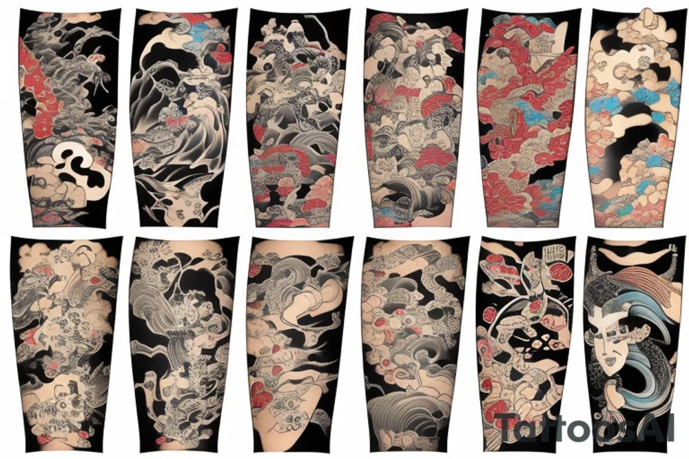 Edo period japan element earth Colorful bright arm sleeve izumi surreal tattoo idea