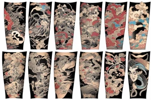 Edo period japan element earth Colorful bright arm sleeve izumi surreal tattoo idea