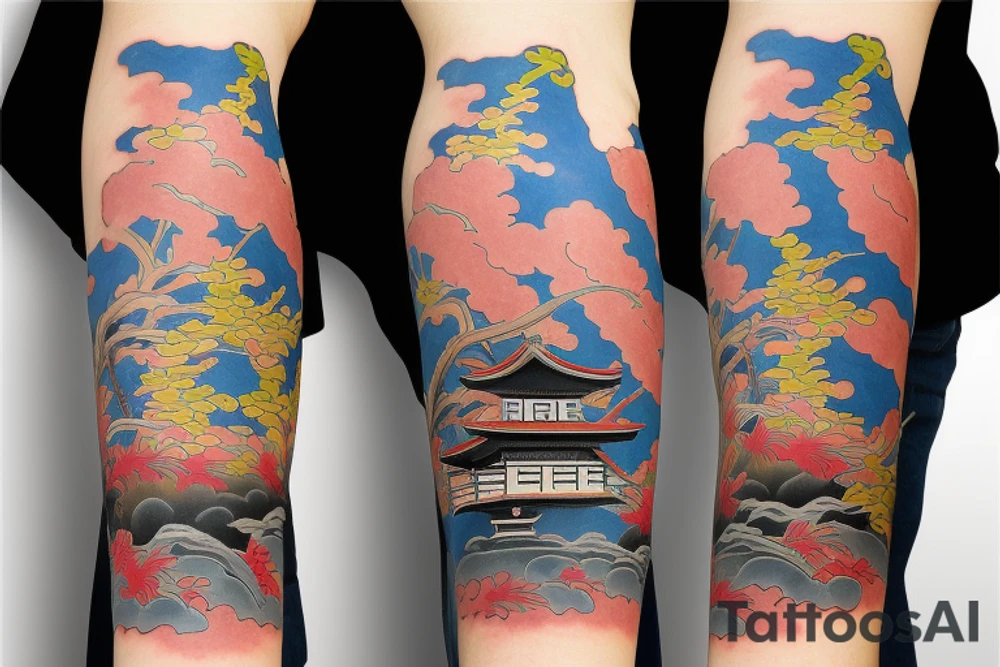 Edo period japan element earth Colorful bright arm sleeve izumi surreal tattoo idea