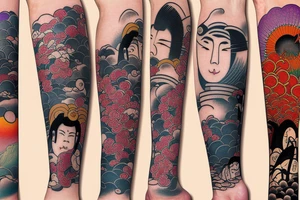 Edo period japan element earth Colorful bright arm sleeve izumi surreal tattoo idea