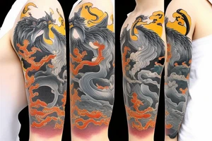 Stone Edo period japan element earth Colorful bright arm sleeve izumi surreal fox dragon tattoo idea