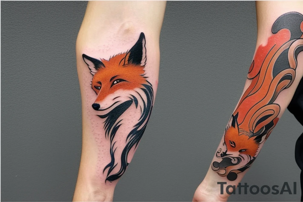 Stone Edo period japan element earth Colorful bright arm sleeve izumi surreal fox dragon tattoo idea