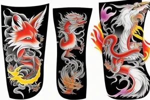 Colorful bright arm sleeve izumi industrial japan surreal fox dragon tattoo idea