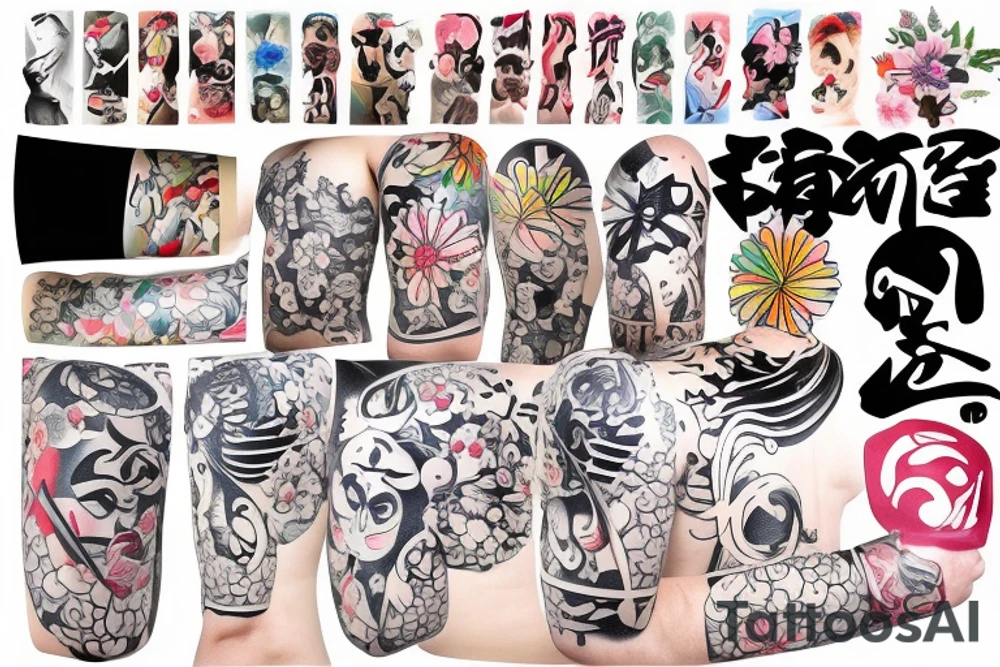 Colorful bright arm sleeve izumi meji japan buildings industrial tattoo idea